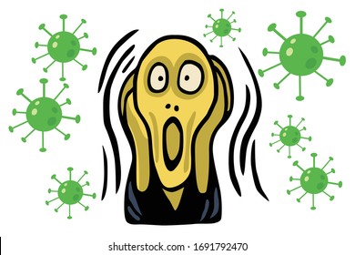 The Screaming People Head Over Coronavirus COVID-19 World Health Crisis. Vector Illustration