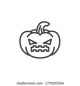 Screaming pumpkin face emoticon line icon. linear style sign for mobile concept and web design. Angry pumpkin emoji outline vector icon. Symbol, logo illustration. Vector graphics