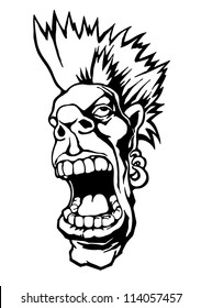 screaming punk head. cartoon character. vector background