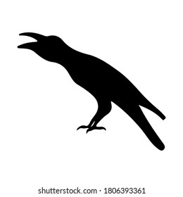 Screaming raven doodle glyph vector icon. Hand drawn halloween design element illustration. Sitting bird silhouette symbol. Mystical sign. Dark raven character linear isolated drawing