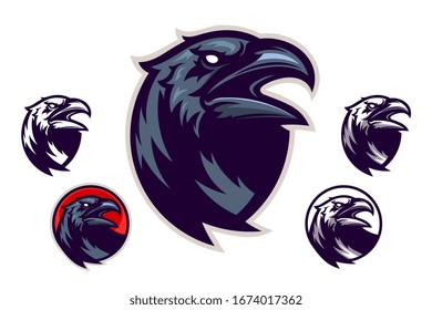 Screaming raven head emblem with four variations.