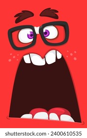 Screaming red cartoon monster face.   Halloween design. Great for party decoration or package design