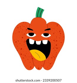 Screaming red pepper character. Cartoon character illustration icon. Flat vector illustration isolated on white background.