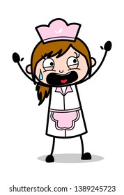 Screaming - Retro Cartoon Waitress Female Chef Vector Illustration