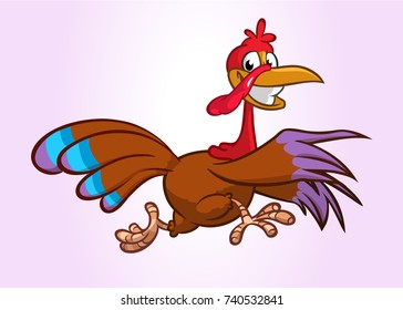 Screaming running cartoon turkey bird character. Vector illustration isolated, Thanksgiving cartoon