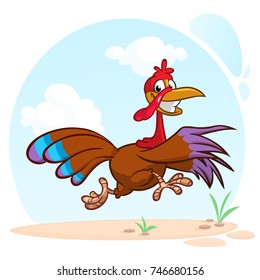 Screaming running cartoon turkey bird character. Vector illustration of turkey escape