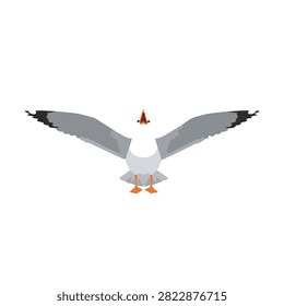 Screaming Seagull Illustration with Open Beak and Outspread Wings Isolated on a White Background