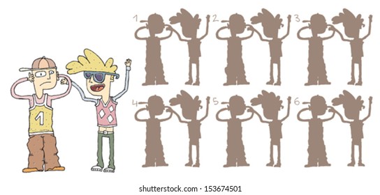 Screaming Shadows Visual Game. Task: find the right shadow image! Answer: No. 3. Illustration is in eps8 vector mode!