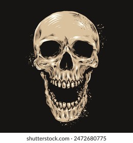 A screaming skull face. The skull is drawn in a very detailed and artistic style