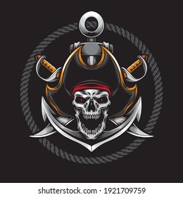 screaming skull pirate vector illustration