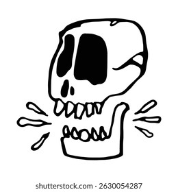 Screaming Skull Vetor Illustration, Horror Skeleton Clipart em Black Silhouette.