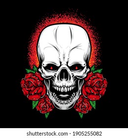 screaming skull vector with roses