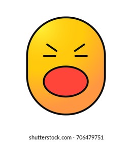 Screaming smile color icon. Face with open mouth and tightly closed eyes. Isolated vector illustration