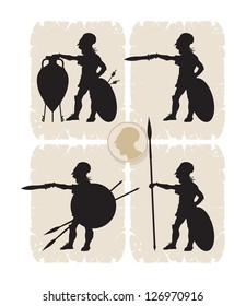 Screaming soldier. Silhouettes warriors, 1, vector