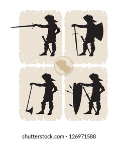 Screaming soldier. Silhouettes warriors, 2, vector