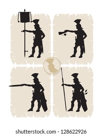 Screaming soldier. Silhouettes warriors, 3, vector