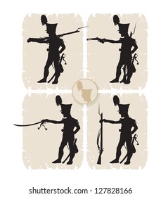 Screaming soldier. Silhouettes warriors, 6, vector