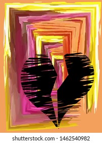 Screaming symbol of a broken heart on a red-orange background, divorce, treason, pain