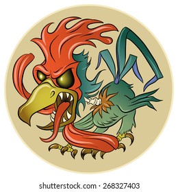 Screaming terrible cock. Vector illustration.