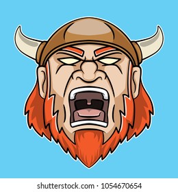 Screaming Viking head logo cartoon illustration