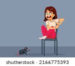 
Screaming Woman Scared of Rats Vector Cartoon Illustration. Scared person having a panic attack from pest infestation at home

