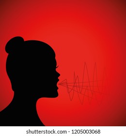 screaming woman silhouette on red background vector illustration