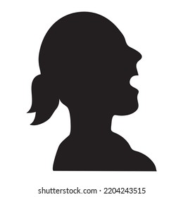 Screaming woman's face in profile. Head of a woman in stress on the side. vector illustration. 