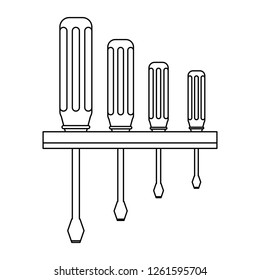 scredriver on shelf tool equipment black and white