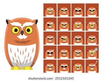 Screech Owl Cartoon Emotion faces Vector Illustration