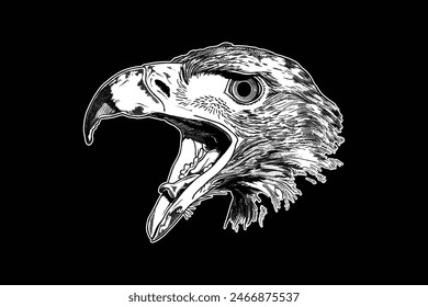 screeched the eagle head, hand drawn woodcut engraving style vintage antique vector illustration