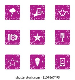 Screen adaptation icons set. Grunge set of 9 screen adaptation vector icons for web isolated on white background