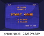 Screen with an arcade game. Start screen in the gaming device. Vector illustration