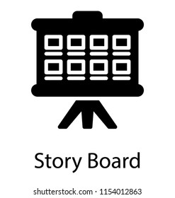 
A screen with the blocks on a stand describing the concept  of storyboard 
