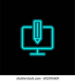 Screen blue glowing neon ui ux icon. Glowing sign logo vector