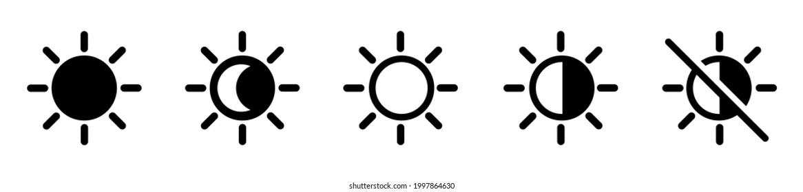 Screen brightness level icon. Day and night slider level control. Brightness contrast on white background. Vector elements.