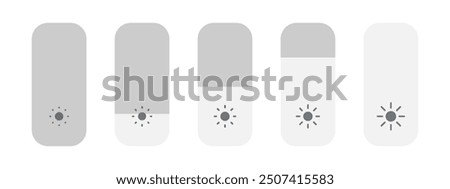 Screen brightness slider vector illustration apple style design for mobile phone display interface settings isolated on white background. Monitor bright 5 steps control indicator. Light level adjust.