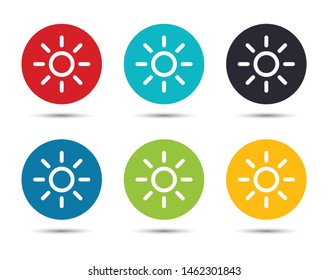 Screen brightness sun icon flat round button set illustration design isolated on white background