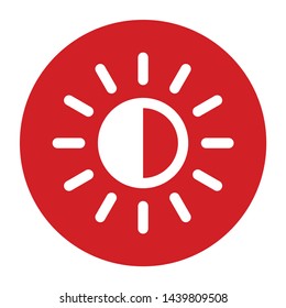 Screen brightness sun icon vector isolated on flat red round button illustration