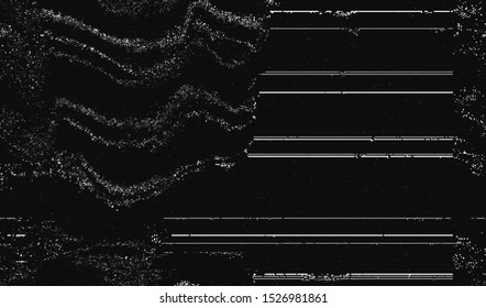 Screen of a broken television video signal. Digital white noise ta dark background. Vector illustration.