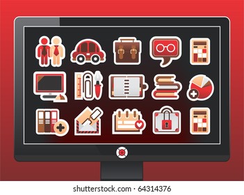 screen with business icons