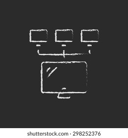 Screen with cameras hand drawn in chalk on a blackboard vector white icon on a black background