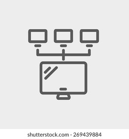 Screen with cameras icon thin line for web and mobile, modern minimalistic flat design. Vector dark grey icon on light grey background.
