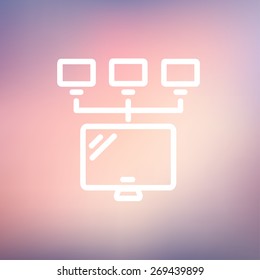 Screen with cameras icon thin line for web and mobile, modern minimalistic flat design. Vector white icon on gradient mesh background.