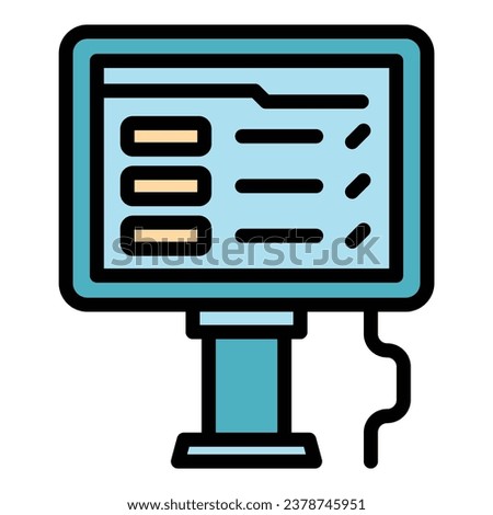 Screen cash point icon outline vector. Register machine. Store supermarket color flat