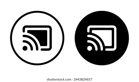 Screen cast icon vector on black circle. Screencast sign symbol