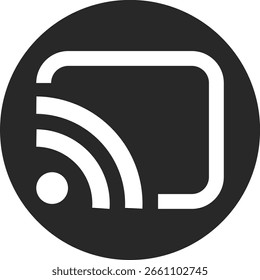 Projeção de tela, conjunto de ícones do botão screencast. retângulo com sinal sem fio para tela sem fio.  Símbolo de sinal de difusão na tela
