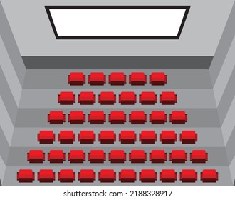 Screen cinema - theater hall and seats. cinema top view. cinema chair superior look. Math, physics, science.