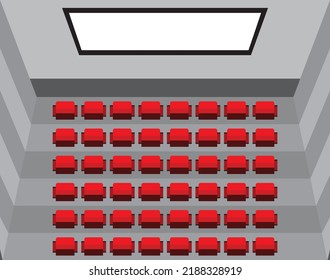 Screen cinema - theater hall and seats. cinema top view. cinema chair superior look