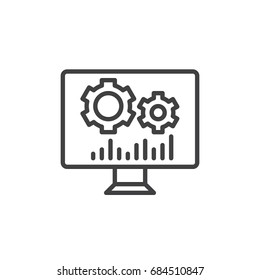 Screen with cogwheels line icon, outline vector sign, linear style pictogram isolated on white. SEO symbol, logo illustration. Editable stroke. Pixel perfect vector graphics