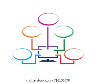 screen with colorful bubbles, screen network illustration, icon design, isolated on white background. 